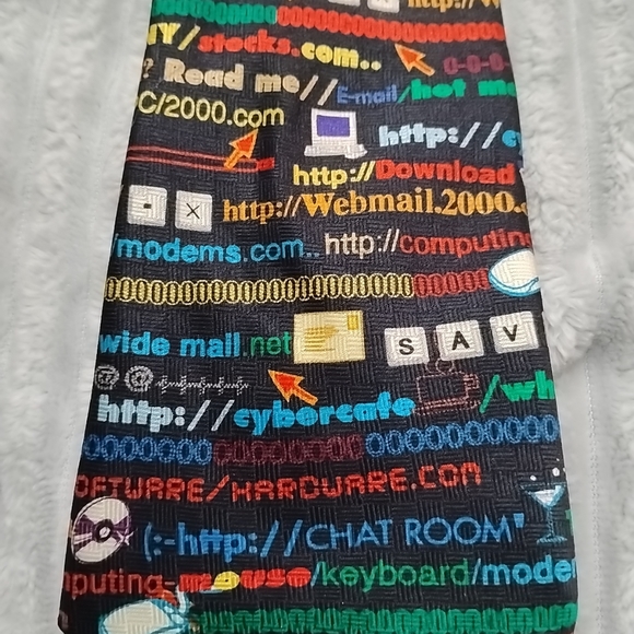 Internet URL Pattern Novelty Neck Tie - Black Multi-Color Computer Science Tech - Picture 4 of 8